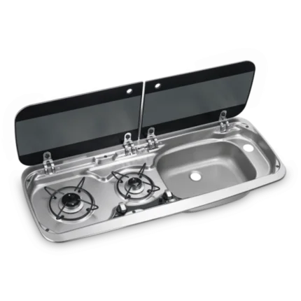 Dometic HSG 2370 R Karavan İçin Cam Kapaklı 2 Gözlü Ocak + Evye Kombinasyonu