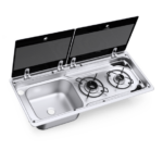 Dometic MO 9722L Karavan İçin Cam Kapaklı 2 Gözlü Ocak + Evye Kombinasyonu