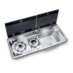 Dometic MO 9722R Karavan İçin Cam Kapaklı 2 Gözlü Ocak + Evye Kombinasyonu