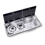 Dometic MO 9722R Karavan İçin Cam Kapaklı 2 Gözlü Ocak + Evye Kombinasyonu