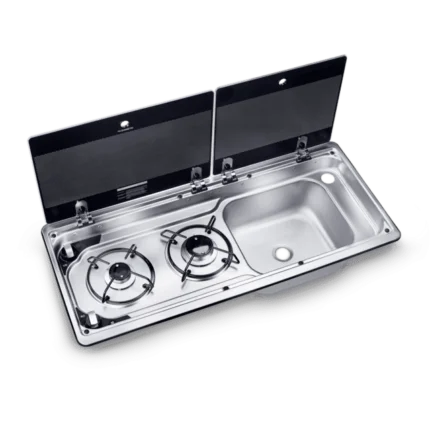Dometic MO 9722R Karavan İçin Cam Kapaklı 2 Gözlü Ocak + Evye Kombinasyonu