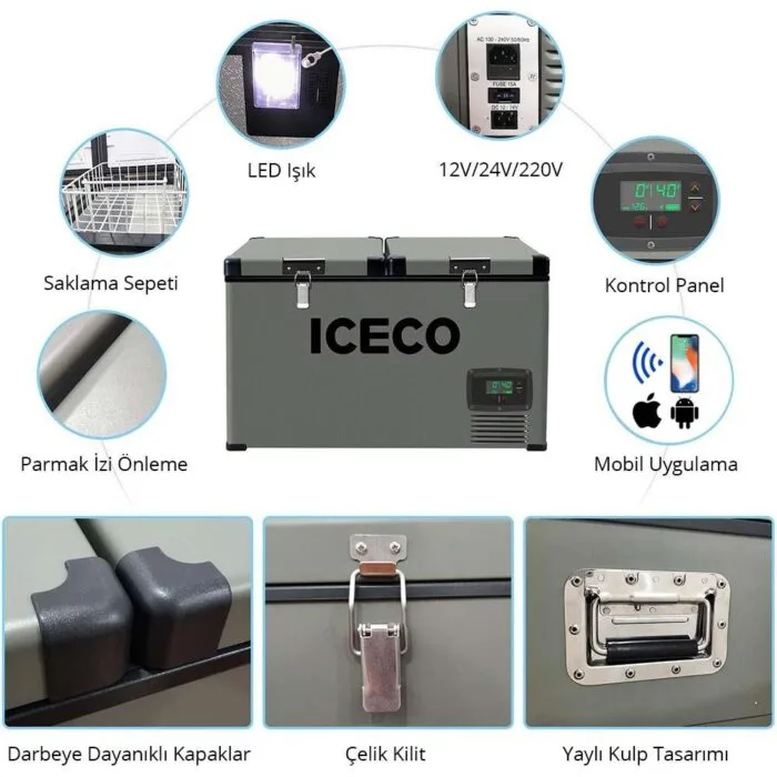 ICECO YCD90 12/24Volt 220Volt 90 Litre Çift Bölmeli Outdoor Kompresörlü Oto Buzdolabı/Dondurucu - Görsel 10