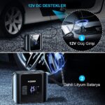 KOBB KB420 12Volt/Şarjlı 150PSI Taşınabilir Dijital Basınç Göstergeli Led Aydınlatmalı Lastik Şişirme Pompası - Görsel 7