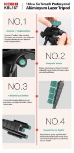 KOBB KBL16T 160CM Su Terazili Profesyonel Alüminyum Lazer Tripod - Görsel 10