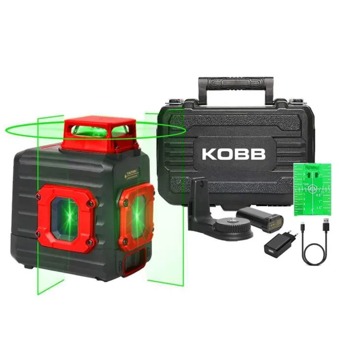 KOBB KBL33G 40M Profesyonel Li-ion Şarjlı 2x90⁰/360⁰ Otomatik Hizalamalı Yeşil Çapraz Çizgi Lazer Distomat - Görsel 2