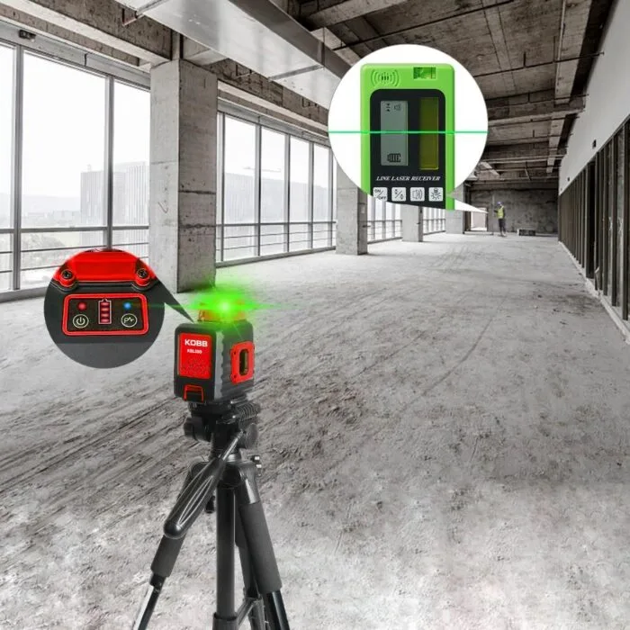 KOBB KBL33GTP 40 Metre Profesyonel Li-ion Şarjlı 2x90⁰/360⁰ Otomatik Hizalamalı Yeşil Çapraz Çizgi Lazer Distomat + Tripod - Görsel 7