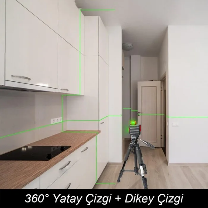 KOBB KBL33GTP 40 Metre Profesyonel Li-ion Şarjlı 2x90⁰/360⁰ Otomatik Hizalamalı Yeşil Çapraz Çizgi Lazer Distomat + Tripod - Görsel 8