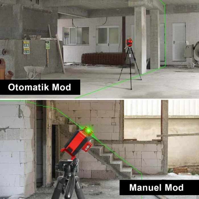 KOBB KBL35GTP Profesyonel Li-ion Şarjlı 4X360⁰ Otomatik Hizalamalı Yeşil Çapraz Çizgi Lazer Distomat + Uzaktan Kumanda + Tripod - Görsel 5