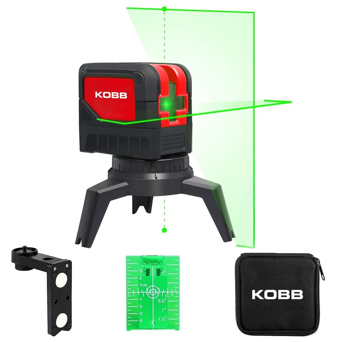 KOBB KBL92G 30 Metre Profesyonel Yatay ve Dikey Otomatik Hizalamalı Yeşil Çapraz Çizgi Lazer, 2 Noktalı Şakül Lazer Distomat + Mini Tripod - Görsel 1