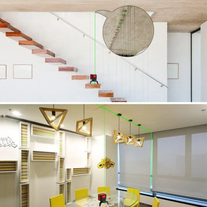 KOBB KBL92G 30 Metre Profesyonel Yatay ve Dikey Otomatik Hizalamalı Yeşil Çapraz Çizgi Lazer, 2 Noktalı Şakül Lazer Distomat + Mini Tripod - Görsel 4