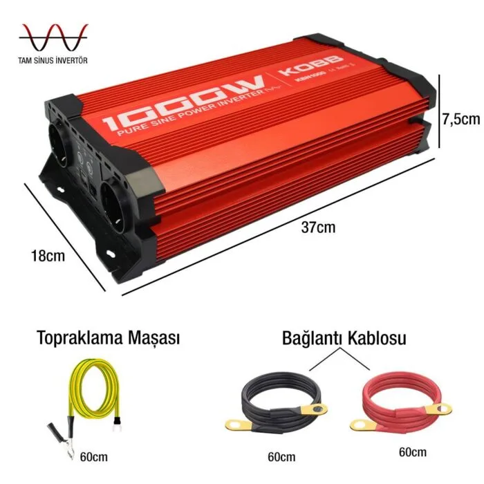 KOBB KBN1000 12V/220V 1000Watt Tam Sinüs Dönüştürücü İnvertör - Görsel 2