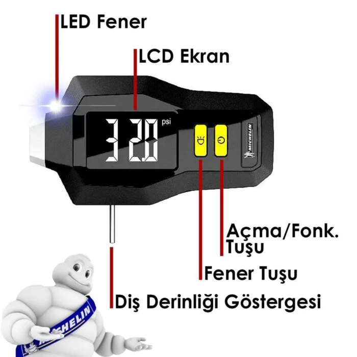 Michelin MC12293 99PSI Dijital Lastik Basınç ve Derinlik Ölçer - Görsel 5