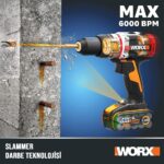 WORX WX354.1 20Volt/4.0/2.0 Ah. Li-ion Çift Akülü Kömürsüz Profesyonel Darbeli Şarjlı Matkap - Görsel 9