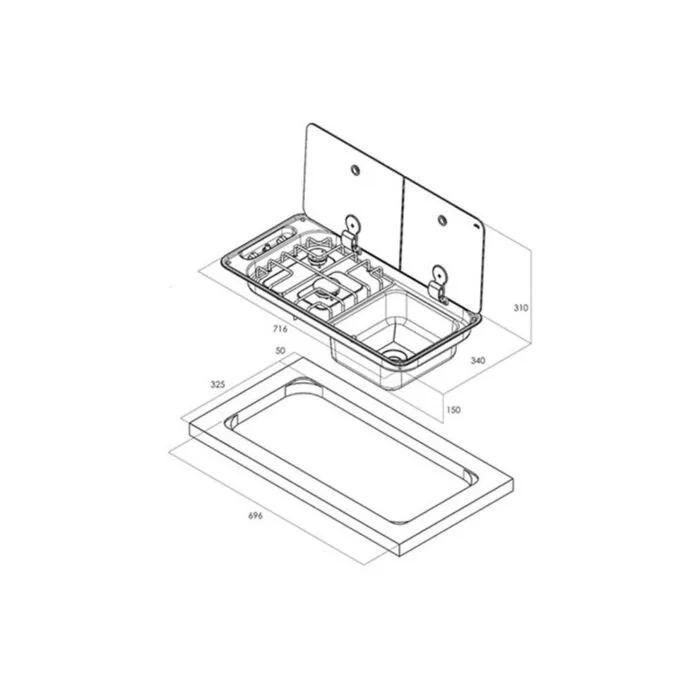 CAN  Kombinasyonlu Çift Gözlü Sol Ocak & Sağ Eviye Ayrık Cam - Görsel 2