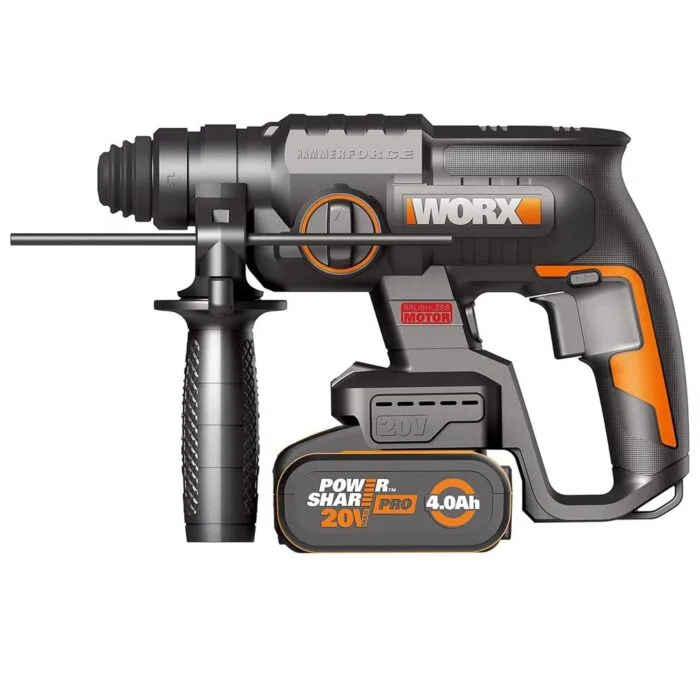 WORX WX381 20Volt 4.0Ah. 2J Li-ion Tek Akülü Şarjlı Profesyonel SDS-Plus Pnömatik Kırıcı/Delici + 3 Parça Delme Ucu - Görsel 2