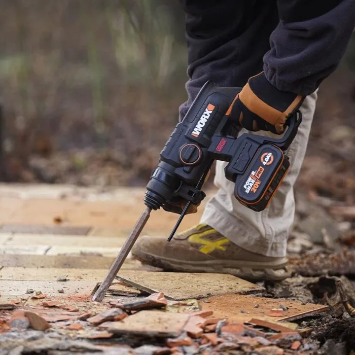 WORX WX381 20Volt 4.0Ah. 2J Li-ion Tek Akülü Şarjlı Profesyonel SDS-Plus Pnömatik Kırıcı/Delici + 3 Parça Delme Ucu - Görsel 3