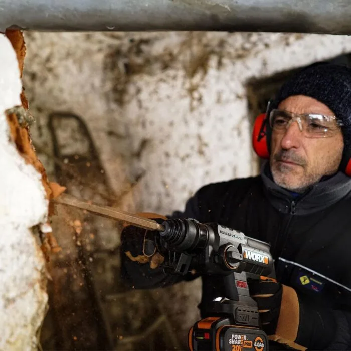 WORX WX381 20Volt 4.0Ah. 2J Li-ion Tek Akülü Şarjlı Profesyonel SDS-Plus Pnömatik Kırıcı/Delici + 3 Parça Delme Ucu - Görsel 4