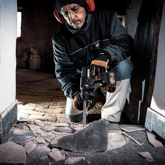 WORX WX381 20Volt 4.0Ah. 2J Li-ion Tek Akülü Şarjlı Profesyonel SDS-Plus Pnömatik Kırıcı/Delici + 3 Parça Delme Ucu - Görsel 8