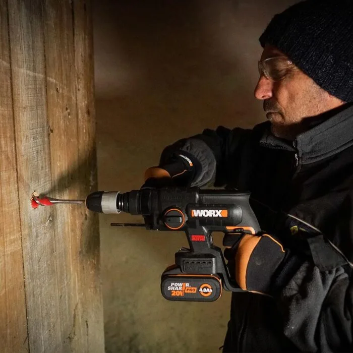 WORX WX381 20Volt 4.0Ah. 2J Li-ion Tek Akülü Şarjlı Profesyonel SDS-Plus Pnömatik Kırıcı/Delici + 3 Parça Delme Ucu - Görsel 10