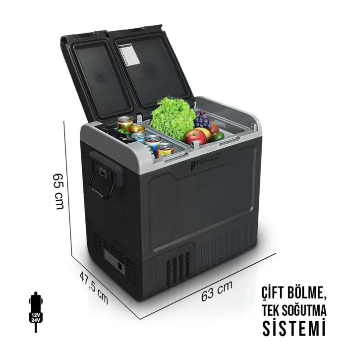 PARAGO PE65B 12/24Volt 65 Litre Çift Bölmeli Outdoor Kompresörlü Oto Buzdolabı/Dondurucu - Görsel 2