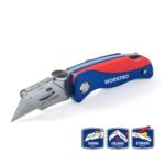 WORKPRO WP211006 Ağır Hizmet Paslanmaz Çelik Gövde Katlanır Rötuş Maket Bıçağı + 6 Adet Yedek Bıçak