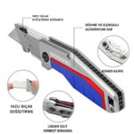 WORKPRO WP211012 Ağır Hizmet Alüminyum Gövde Katlanır Rötuş Maket Bıçağı + 10 Adet Yedek Bıçak - Görsel 5