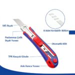WORKPRO WP212011 18MM Ağır Hizmet Paslanmaz Çelik Kasa Yedek Kartuşlu Maket Bıçağı + 4 Adet Yedek Bıçak - Görsel 3