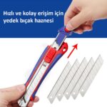 WORKPRO WP212011 18MM Ağır Hizmet Paslanmaz Çelik Kasa Yedek Kartuşlu Maket Bıçağı + 4 Adet Yedek Bıçak - Görsel 7