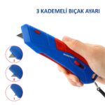 WORKPRO WP213010 Kemer Askı Kancalı Otomatik Geri Çekilebilir Mandallı Rötuş Maket Bıçağı + 3 Adet Yedek Bıçak - Görsel 4