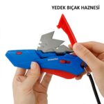 WORKPRO WP213010 Kemer Askı Kancalı Otomatik Geri Çekilebilir Mandallı Rötuş Maket Bıçağı + 3 Adet Yedek Bıçak - Görsel 6