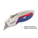 WORKPRO WP213011 Ağır Hizmet Alüminyum Gövde Geri Çekilebilir Rötuş Maket Bıçağı + 3 Adet Yedek Bıçak - Görsel 2