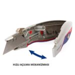 WORKPRO WP213011 Ağır Hizmet Alüminyum Gövde Geri Çekilebilir Rötuş Maket Bıçağı + 3 Adet Yedek Bıçak - Görsel 3