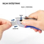 WORKPRO WP213012 Ağır Hizmet Alüminyum Gövde Geri Çekilebilir Rötuş Maket Bıçağı + 4 Adet Yedek Bıçak - Görsel 4