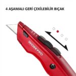 WORKPRO WP213017 Ağır Hizmet Alüminyum Gövde Geri Çekilebilir Rötuş Maket Bıçağı + 3 Adet Yedek Bıçak - Görsel 6
