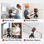 KOBB KBL90GTP 30 Metre Profesyonel Yatay ve Dikey Otomatik Hizalamalı Yeşil Çapraz Çizgi Lazer Distomat + Tripod - Görsel 3