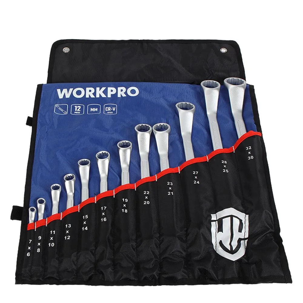 WORKPRO WP202510 6-32mm 12 Parça CR-V Profesyonel İki Ağızlı Yıldız Anahtar Takımı + Bez Taşıma Kılıfı - Görsel 1