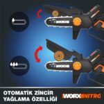 WORX WG325E 20Volt 2.0Ah Li-ion 12CM Profesyonel Şarjlı Kömürsüz Zincirli Testere - Görsel 3