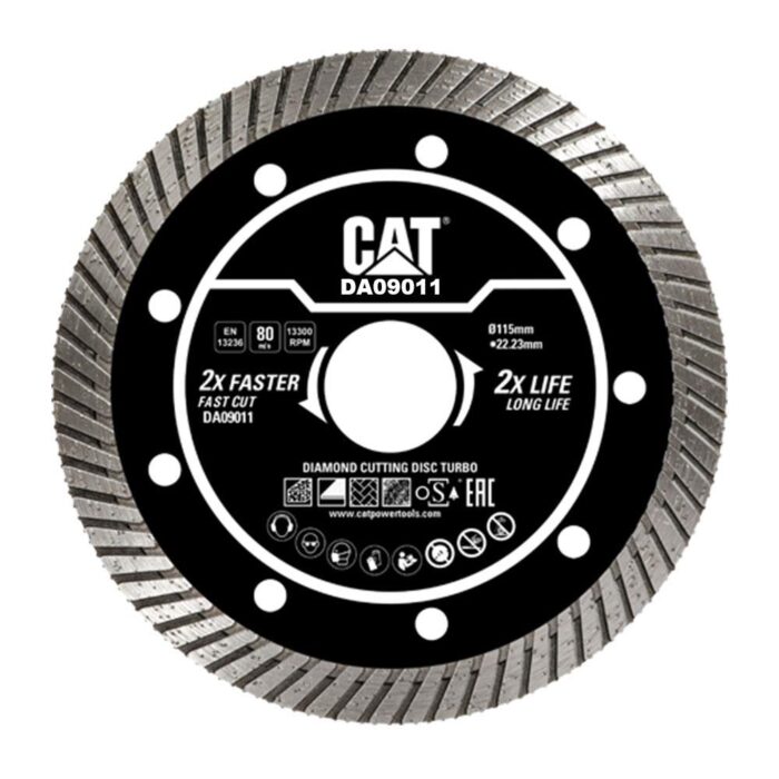 cat-da09011-115mm-profesyonel-beton-tugla-parke-tasi-elmas-kesme-diski-turbo-kanalli-kenar-23237 CAT DA09011 115mm Profesyonel Beton, Tuğla, Parke Taşı Elmas Kesme Diski (Turbo Kanallı Kenar) - Görsel 1