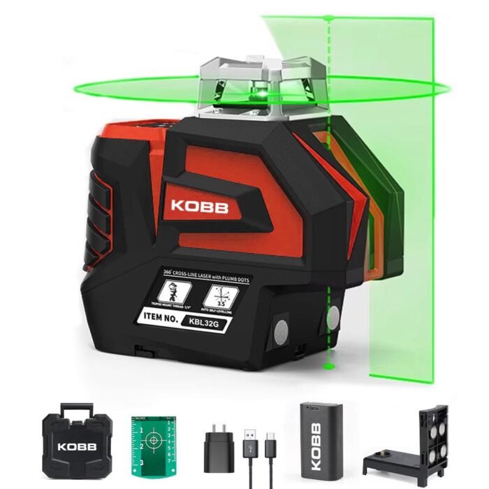 KOBB KBL32G Profesyonel Li-ion Yatay 360° ve Dikey Otomatik Hizalamalı Yeşil Nokta Şakül ve Yeşil Çapraz Çizgi Lazer - Görsel 1