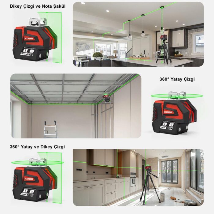 KOBB KBL32GTP Profesyonel Li-ion Yatay 360° ve Dikey Otomatik Hizalamalı Yeşil Nokta Şakül ve Çapraz Çizgi Lazer+Tripod - Görsel 4