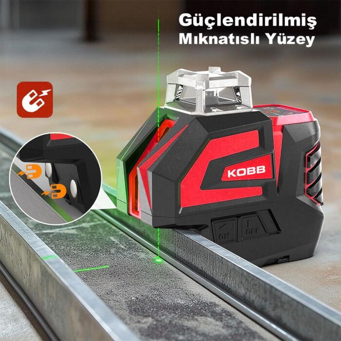 KOBB KBL32GTP Profesyonel Li-ion Yatay 360° ve Dikey Otomatik Hizalamalı Yeşil Nokta Şakül ve Çapraz Çizgi Lazer+Tripod - Görsel 8