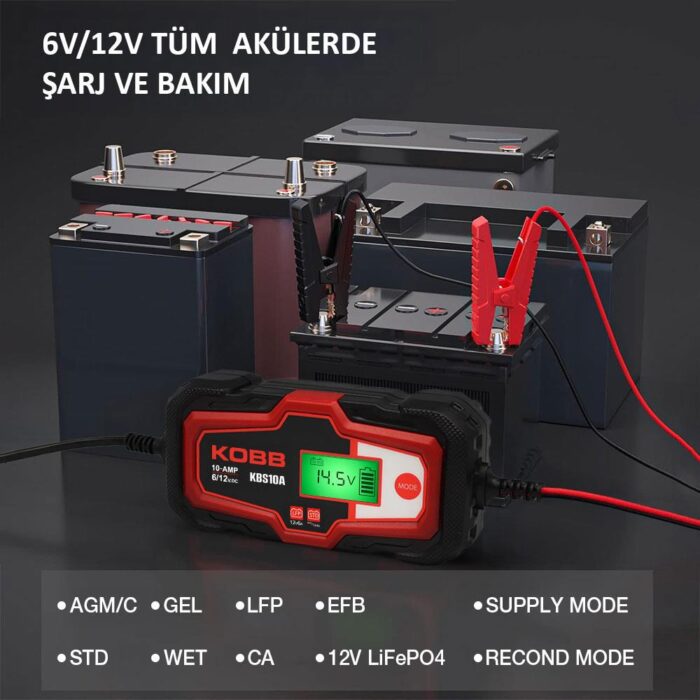 KOBB KBS10A 6/12V 200A Dijital Akü Şarj / Akü Bakım / Desülfatör ve Power Supply - Görsel 6