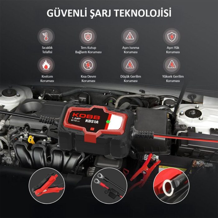 KOBB KBS1A 6V/12V 30Ah Akıllı Akü Şarj ve Akü Bakım / Desülfatör - Görsel 5