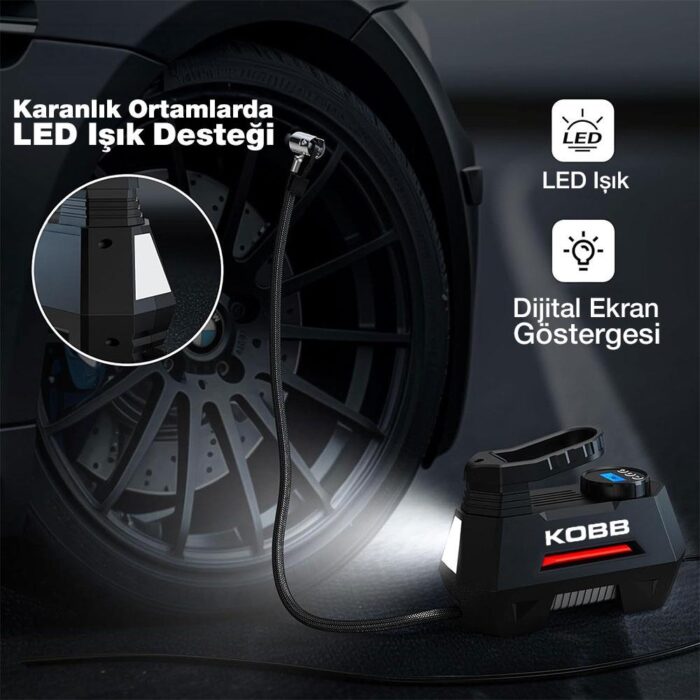 KOBB KB180 12Volt 150 PSI Ayarlanabilir Dijital Basınç Göstergeli Lastik Şişirme Pompası - Görsel 3