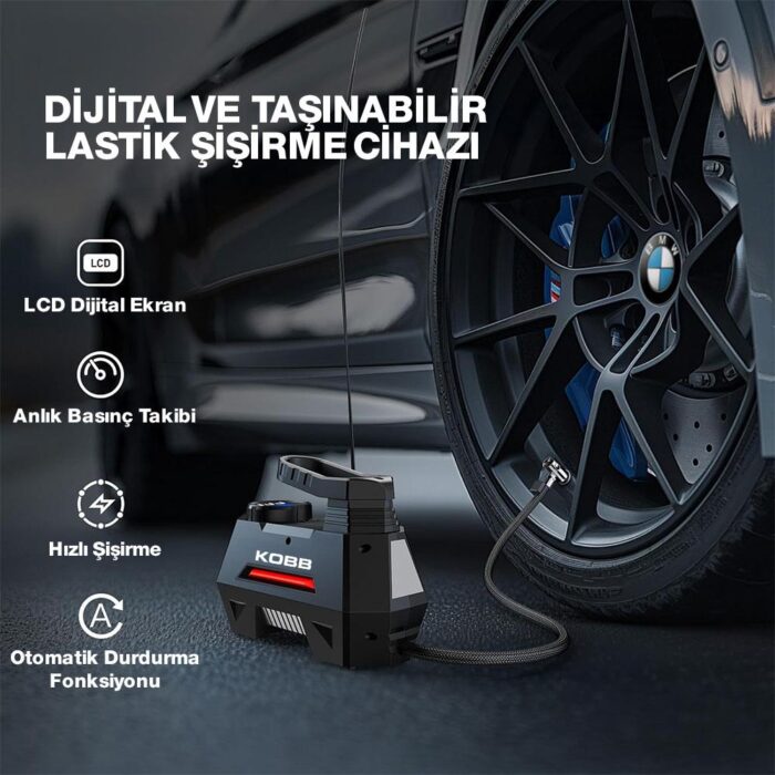 KOBB KB180 12Volt 150 PSI Ayarlanabilir Dijital Basınç Göstergeli Lastik Şişirme Pompası - Görsel 6