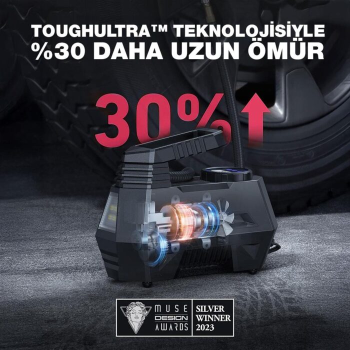 KOBB KB180 12Volt 150 PSI Ayarlanabilir Dijital Basınç Göstergeli Lastik Şişirme Pompası - Görsel 7