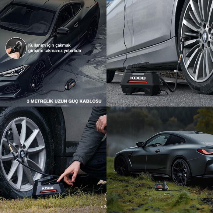 KOBB KB180 12Volt 150 PSI Ayarlanabilir Dijital Basınç Göstergeli Lastik Şişirme Pompası - Görsel 8