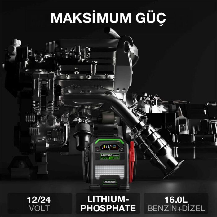 Lokithor J10000HD 12V/24V 10.000Amp LiFePO4 Akıllı Akü Takviye + Powerbank + Led Lamba - Görsel 3