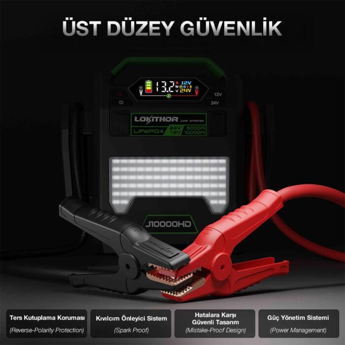 Lokithor J10000HD 12V/24V 10.000Amp LiFePO4 Akıllı Akü Takviye + Powerbank + Led Lamba - Görsel 10