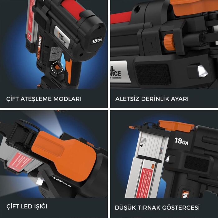 WORX WX842.9 20Volt 15-50mm Profesyonel Şarjlı Çivi Çakma Makinesi + 2700 Adet Yedek Çivi (Akü Dahil Değildir) - Görsel 10